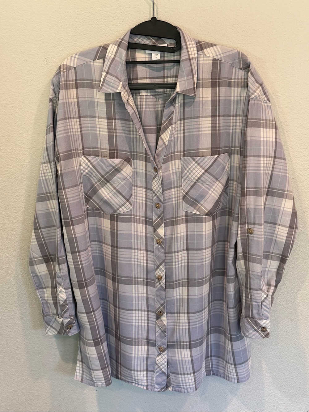 J.Jill Plaid Tunic Shirt Blue White Cotton Blend Soft Long Sleeve Women’s Medium